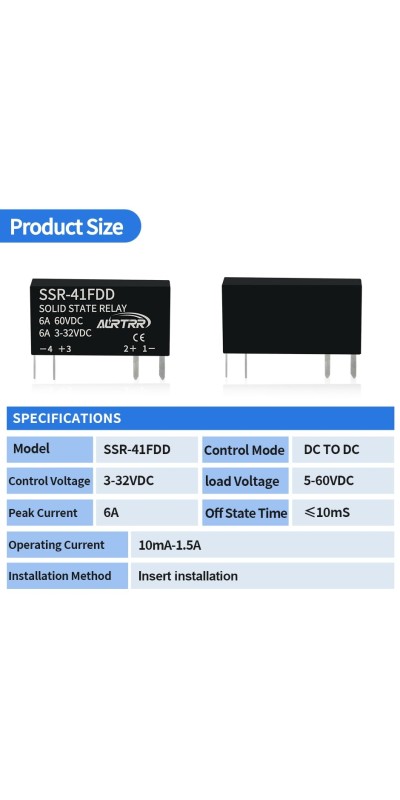 (10pcs)12V 5V 3v 3.3V Solid State Relay 1a,dc SSR,Input:3-32Vdc,Output:5-60Vdc,41Fdd,Non-Contact,Mini,Slim Ac dc-dc,Micro for ESP32 Raspberry Pi Arduino ebike