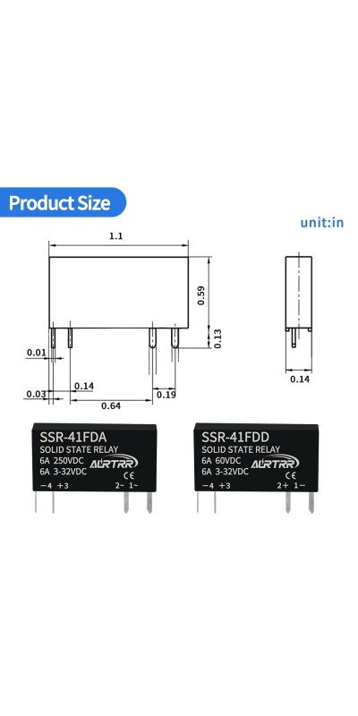 (10pcs)12V 5V 3v 3.3V Solid State Relay 1a,dc SSR,Input:3-32Vdc,Output:5-60Vdc,41Fdd,Non-Contact,Mini,Slim Ac dc-dc,Micro for ESP32 Raspberry Pi Arduino ebike