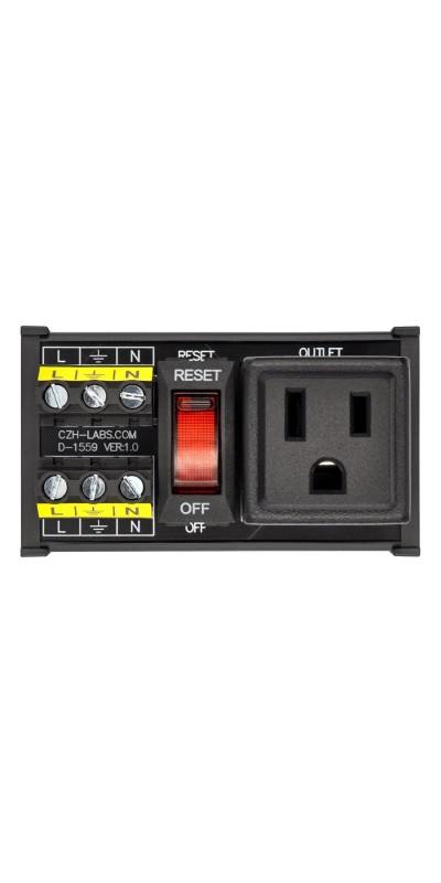 DIN Rail Mount AC 120V NEMA 5-15R Single Receptacle Outlet Power Strip Module, with Rocker Switch Thermal Circuit Breaker Overload Protector