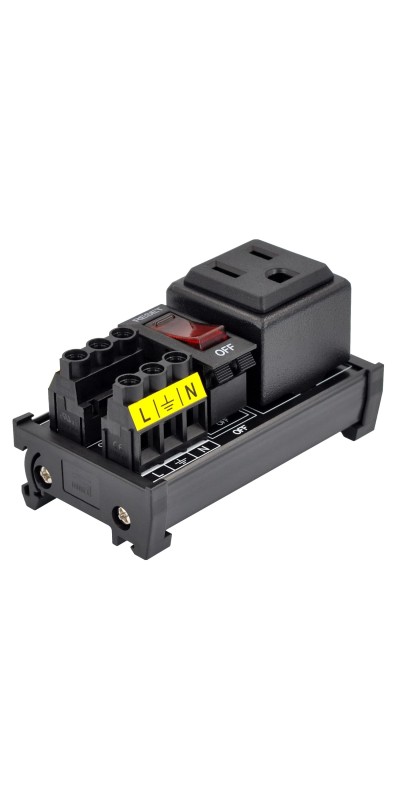 DIN Rail Mount AC 120V NEMA 5-15R Single Receptacle Outlet Power Strip Module, with Rocker Switch Thermal Circuit Breaker Overload Protector