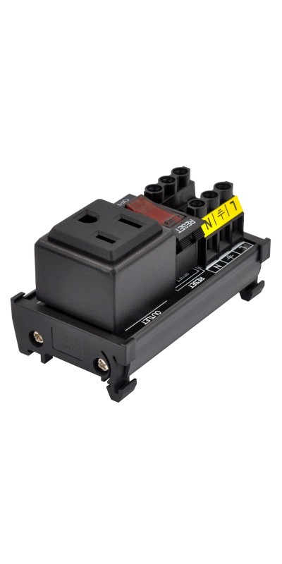 DIN Rail Mount AC 120V NEMA 5-15R Single Receptacle Outlet Power Strip Module, with Rocker Switch Thermal Circuit Breaker Overload Protector