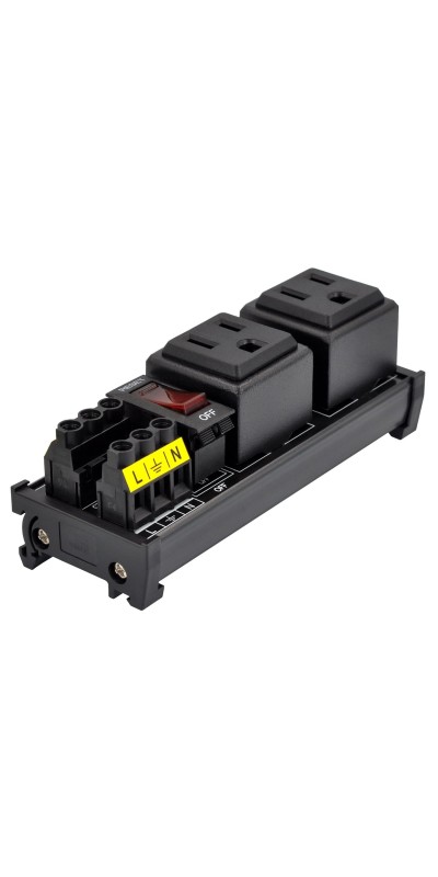 DIN Rail Mount AC 120V NEMA 5-15R Single Receptacle Outlet Power Strip Module, with Rocker Switch Thermal Circuit Breaker Overload Protector