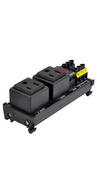 DIN Rail Mount AC 120V NEMA 5-15R Single Receptacle Outlet Power Strip Module, with Rocker Switch Thermal Circuit Breaker Overload Protector
