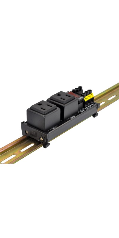 DIN Rail Mount AC 120V NEMA 5-15R Single Receptacle Outlet Power Strip Module, with Rocker Switch Thermal Circuit Breaker Overload Protector