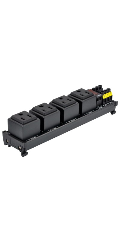 DIN Rail Mount AC 120V NEMA 5-15R Single Receptacle Outlet Power Strip Module, with Rocker Switch Thermal Circuit Breaker Overload Protector