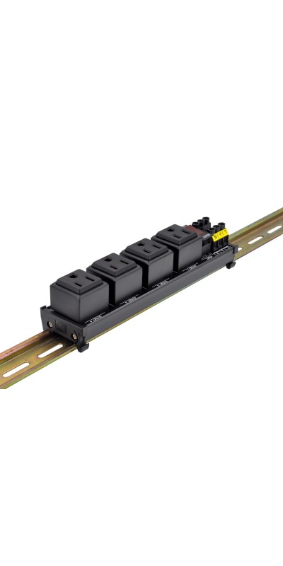 DIN Rail Mount AC 120V NEMA 5-15R Single Receptacle Outlet Power Strip Module, with Rocker Switch Thermal Circuit Breaker Overload Protector