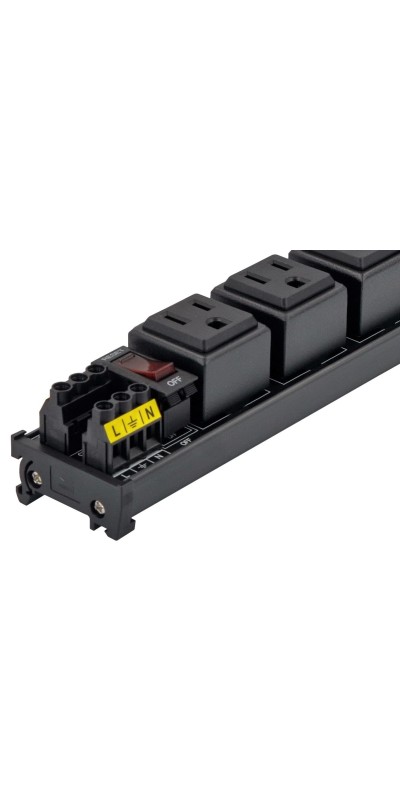 DIN Rail Mount AC 120V NEMA 5-15R Single Receptacle Outlet Power Strip Module, with Rocker Switch Thermal Circuit Breaker Overload Protector