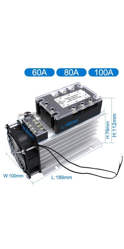 Three Phase Solid State Relay SSR Zero Cross 3-Phase Load Relay 3-32VDC Control with Radiator 380V10A 25A 40A 60A 80A 100A(AC-AC,80A)