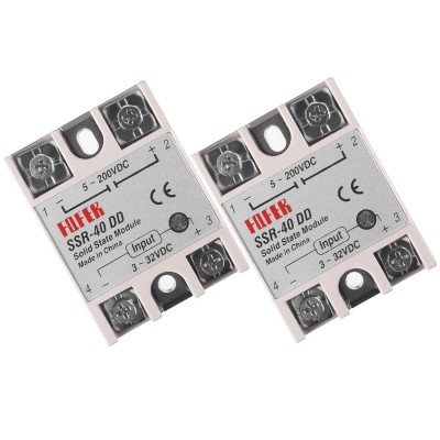 2pcs SSR-40DD Solid State Relay DC to DC Input 3-32VDC Output 5-200VDC Single Phase Solid State Relay