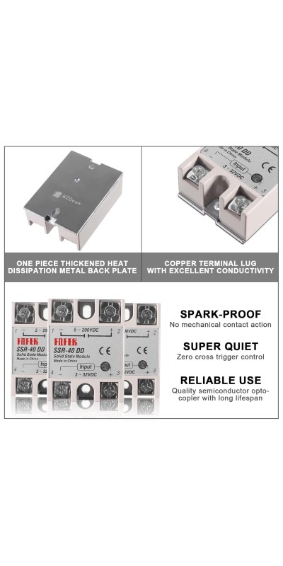 2pcs SSR-40DD Solid State Relay DC to DC Input 3-32VDC Output 5-200VDC Single Phase Solid State Relay