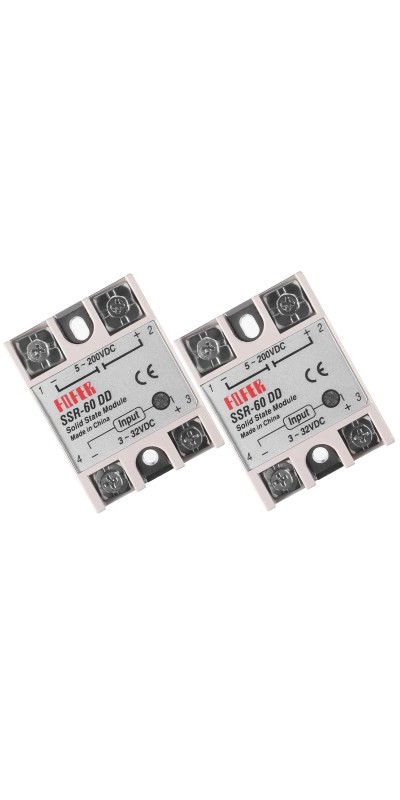 2pcs SSR-40DD Solid State Relay DC to DC Input 3-32VDC Output 5-200VDC Single Phase Solid State Relay