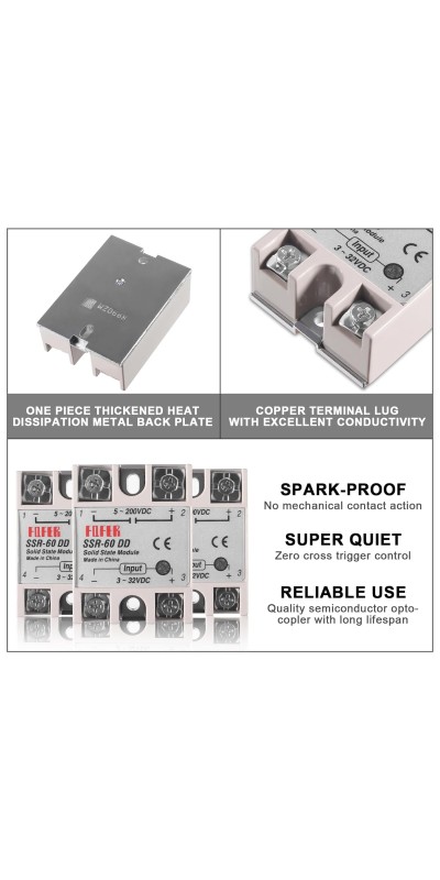 2pcs SSR-40DD Solid State Relay DC to DC Input 3-32VDC Output 5-200VDC Single Phase Solid State Relay