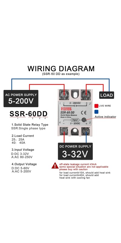 2pcs SSR-40DD Solid State Relay DC to DC Input 3-32VDC Output 5-200VDC Single Phase Solid State Relay