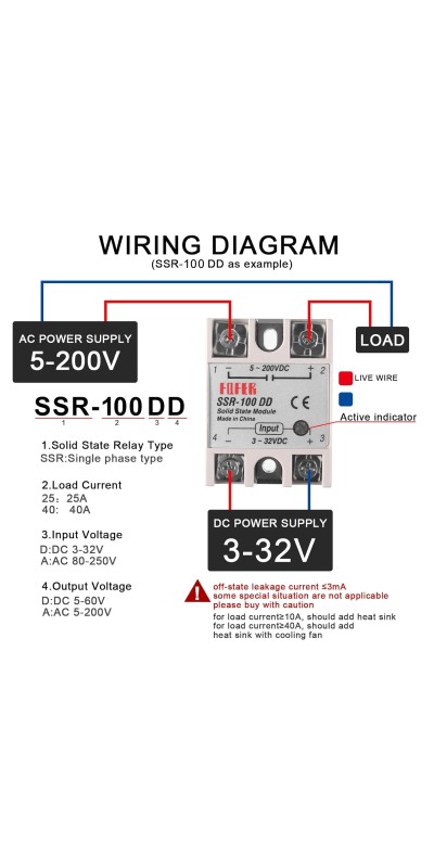 2pcs SSR-40DD Solid State Relay DC to DC Input 3-32VDC Output 5-200VDC Single Phase Solid State Relay