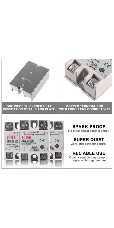2pcs SSR-40DD Solid State Relay DC to DC Input 3-32VDC Output 5-200VDC Single Phase Solid State Relay