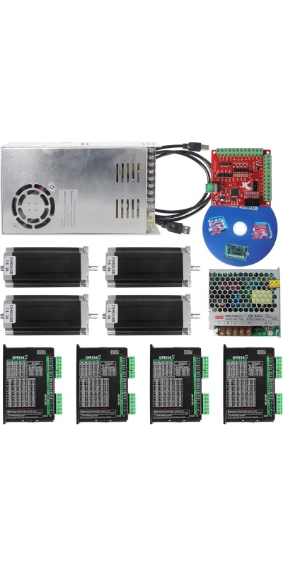 4 Axis Nema 23 Stepper Motor Kit,3A 425oz.in 112mm Motor Driver,Mach3 Motion Control Card 4 axis USB CNC Controller Kit,36V DC Power Supply for CNC Router Engraving Machine
