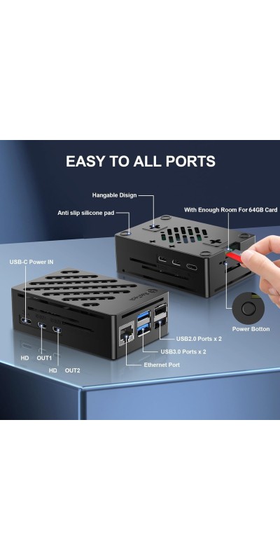 RasTech 5 8GB Kit 64GB Edition with Active Cooler,27W GaN 5.1V5A USB-C Power Supply,Pi5 8GB Board,64GB Card Readers Kit,Pi 5 Case,Dual 4K Micro HD Out Cables and User Manual
