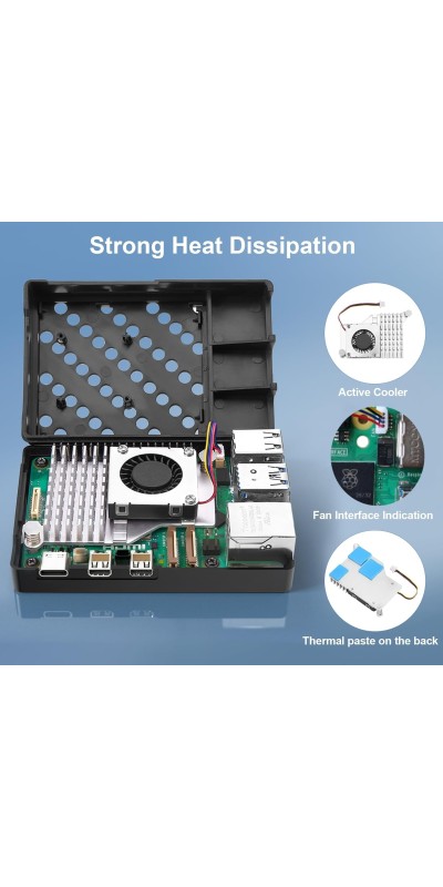 RasTech 5 8GB Kit 64GB Edition with Active Cooler,27W GaN 5.1V5A USB-C Power Supply,Pi5 8GB Board,64GB Card Readers Kit,Pi 5 Case,Dual 4K Micro HD Out Cables and User Manual