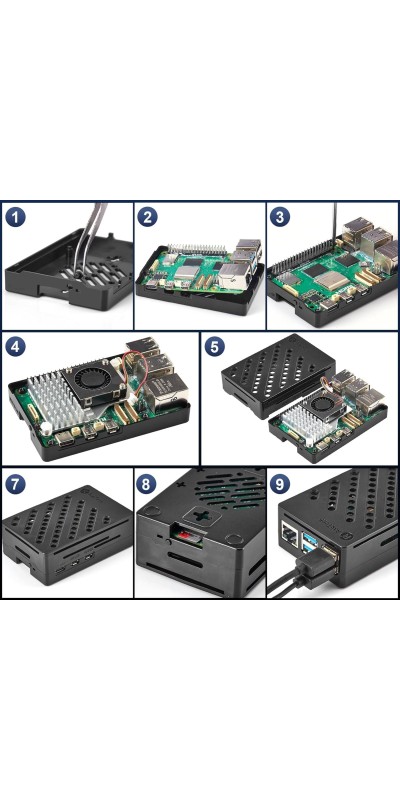 RasTech 5 8GB Kit 64GB Edition with Active Cooler,27W GaN 5.1V5A USB-C Power Supply,Pi5 8GB Board,64GB Card Readers Kit,Pi 5 Case,Dual 4K Micro HD Out Cables and User Manual