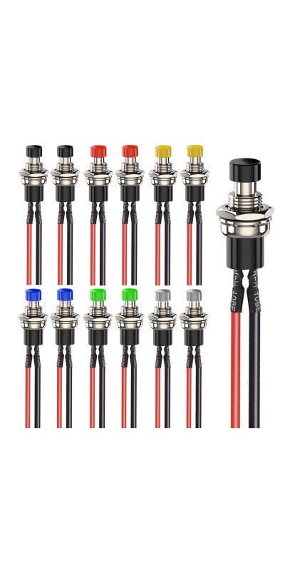 12pcs 7mm 3V-6V-12V-24V-230V/1A Prewired Mini Momentary Push Button,SPST Nomal Open ON/Off 2 Pin Round Button for Model Railway Hobby
