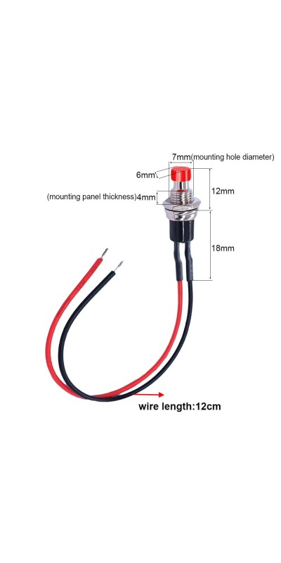 12pcs 7mm 3V-6V-12V-24V-230V/1A Prewired Mini Momentary Push Button,SPST Nomal Open ON/Off 2 Pin Round Button for Model Railway Hobby