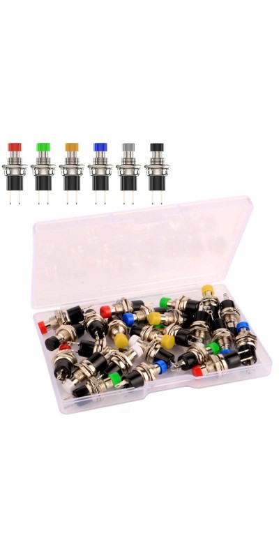 12pcs 7mm 3V-6V-12V-24V-230V/1A Prewired Mini Momentary Push Button,SPST Nomal Open ON/Off 2 Pin Round Button for Model Railway Hobby
