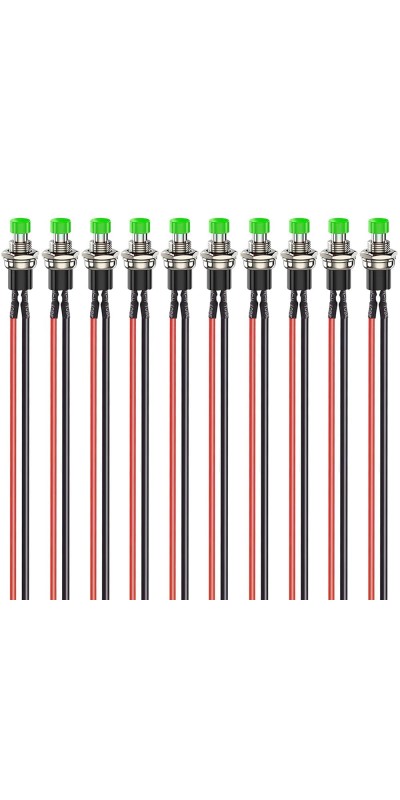 12pcs 7mm 3V-6V-12V-24V-230V/1A Prewired Mini Momentary Push Button,SPST Nomal Open ON/Off 2 Pin Round Button for Model Railway Hobby