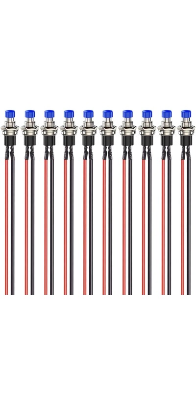 12pcs 7mm 3V-6V-12V-24V-230V/1A Prewired Mini Momentary Push Button,SPST Nomal Open ON/Off 2 Pin Round Button for Model Railway Hobby