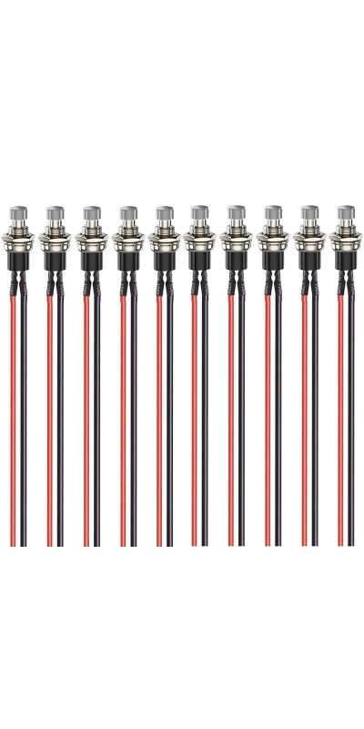 12pcs 7mm 3V-6V-12V-24V-230V/1A Prewired Mini Momentary Push Button,SPST Nomal Open ON/Off 2 Pin Round Button for Model Railway Hobby