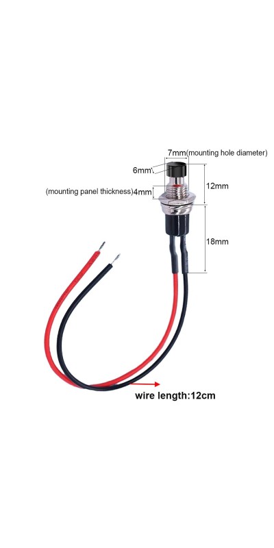 12pcs 7mm 3V-6V-12V-24V-230V/1A Prewired Mini Momentary Push Button,SPST Nomal Open ON/Off 2 Pin Round Button for Model Railway Hobby