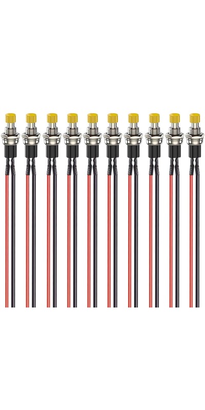 12pcs 7mm 3V-6V-12V-24V-230V/1A Prewired Mini Momentary Push Button,SPST Nomal Open ON/Off 2 Pin Round Button for Model Railway Hobby
