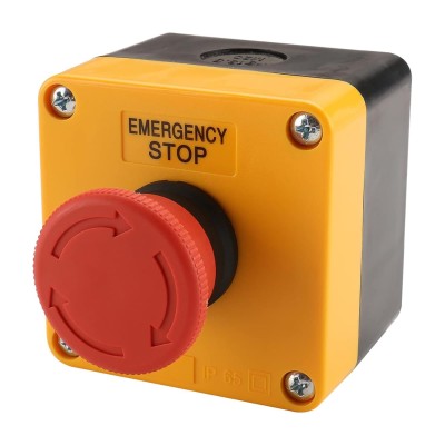 Red Sign Emergency Stop Switch, 660V Weatherproof Push Button Switch with Box
