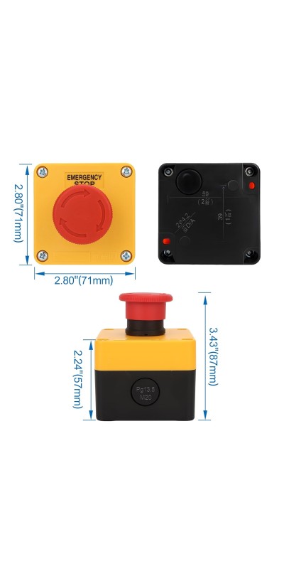 Red Sign Emergency Stop Switch, 660V Weatherproof Push Button Switch with Box