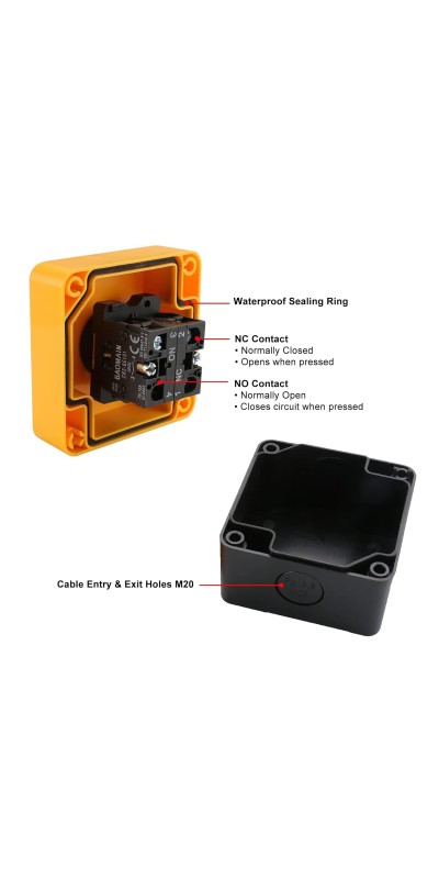 Red Sign Emergency Stop Switch, 660V Weatherproof Push Button Switch with Box