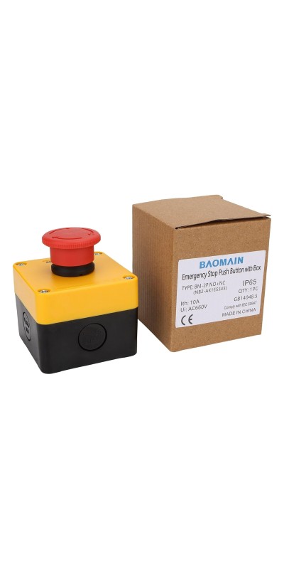 Red Sign Emergency Stop Switch, 660V Weatherproof Push Button Switch with Box