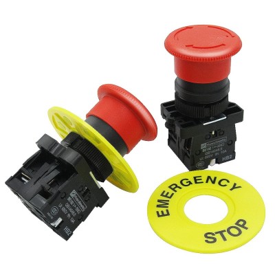 2pcs 22mm 2 NC Red Mushroom Emergency Stop Push Button Switch AC 660V 10A, 1 Year Warranty HB2-ES544