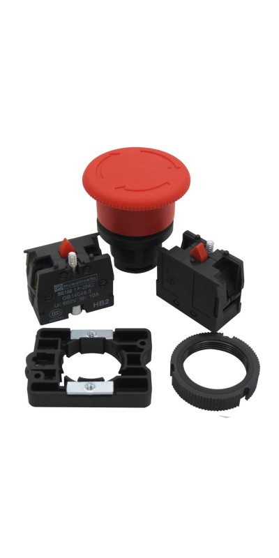 2pcs 22mm 2 NC Red Mushroom Emergency Stop Push Button Switch AC 660V 10A, 1 Year Warranty HB2-ES544