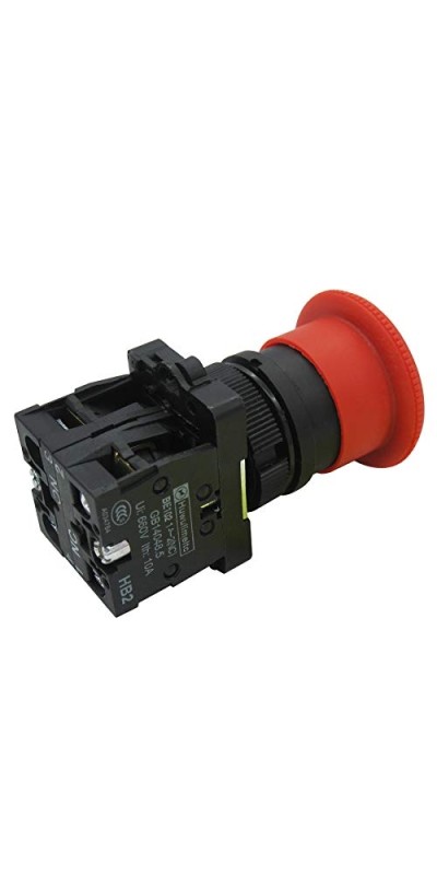 2pcs 22mm 2 NC Red Mushroom Emergency Stop Push Button Switch AC 660V 10A, 1 Year Warranty HB2-ES544