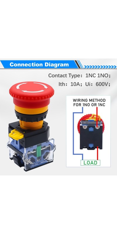 2pcs 22mm 2 NC Red Mushroom Emergency Stop Push Button Switch AC 660V 10A, 1 Year Warranty HB2-ES544