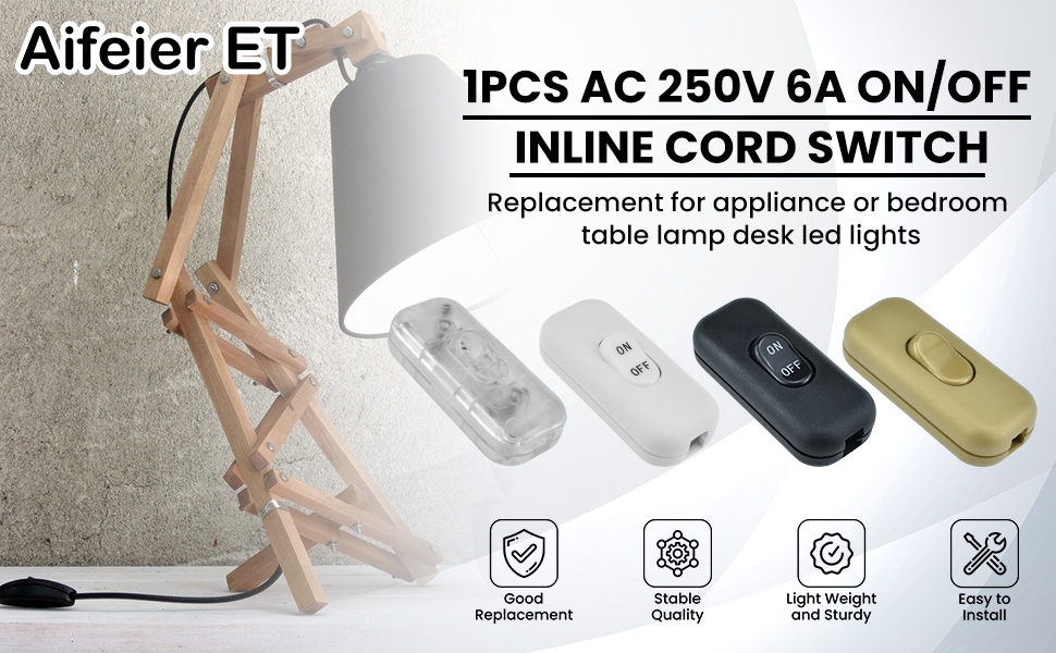 Inline Cord Switch AC 250V 6A On/Off Lamp Control Appliance Switch Rocker