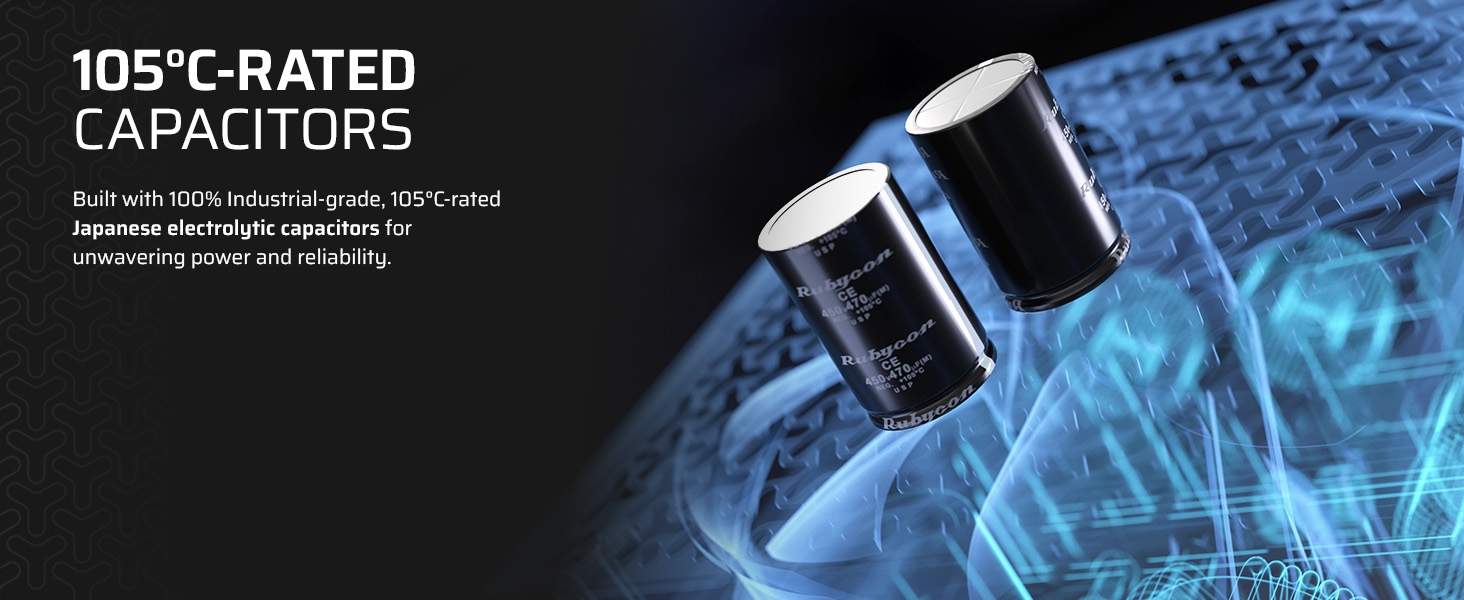 Japanese electrolytic capacitors; japanese capacitors; 105 degrees rated; industrial grade